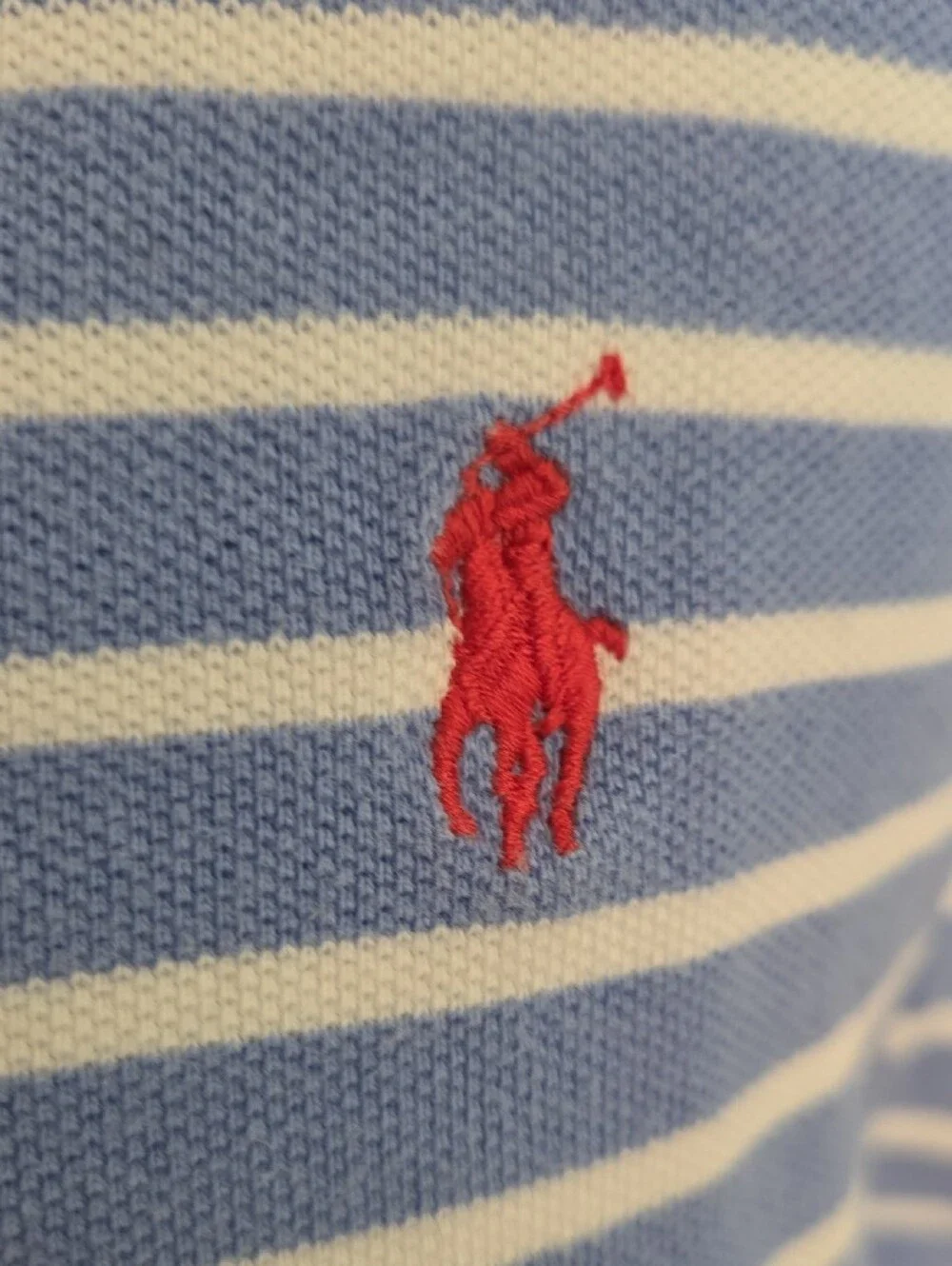 Polo by Ralph Lauren Blue & White Striped Polo with Red Pony